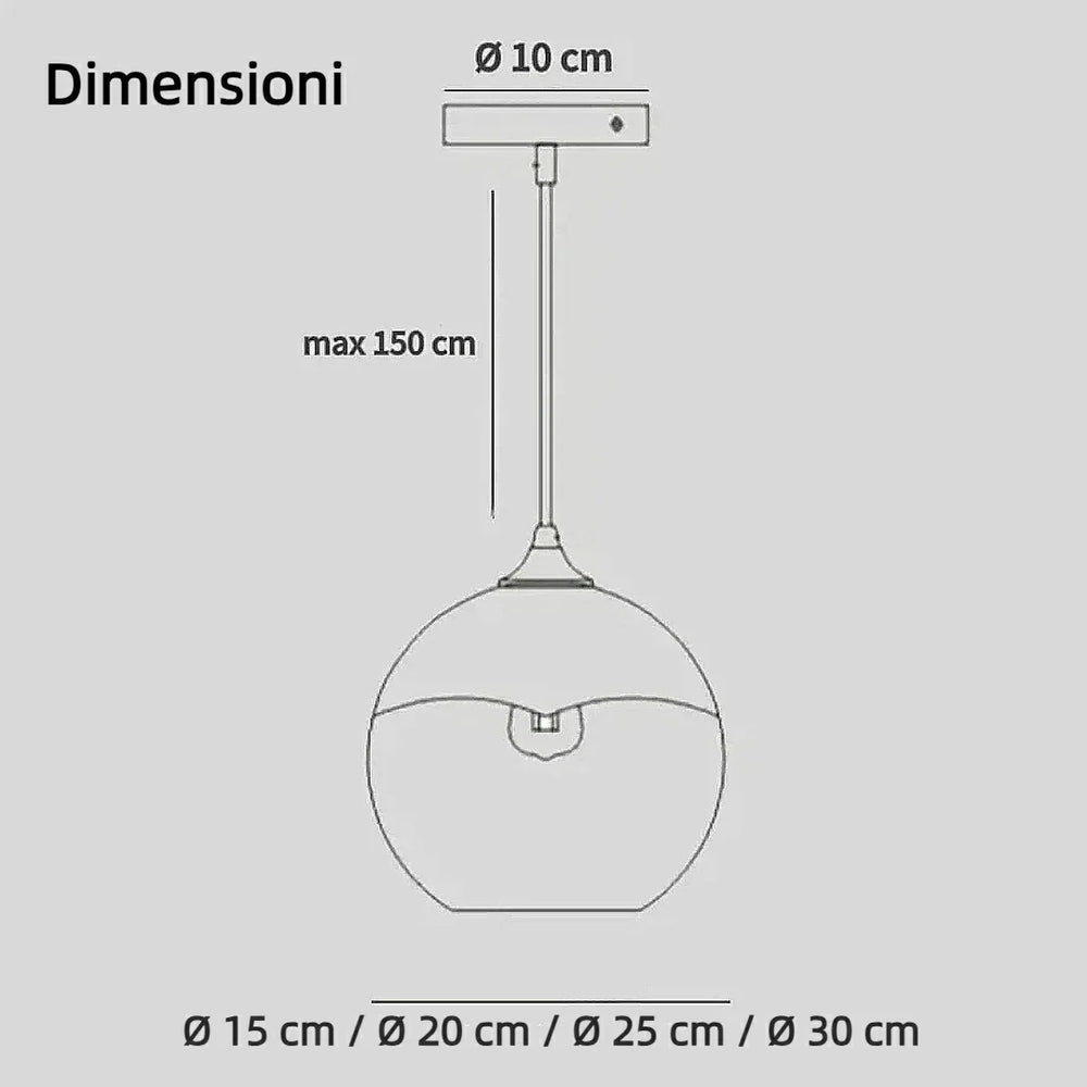 Lampadario a sospensione moderno con sfera in vetro sfumato per sala da pranzo