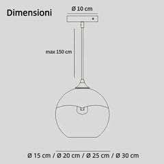 Lampadario a sospensione moderno con sfera in vetro sfumato per sala da pranzo
