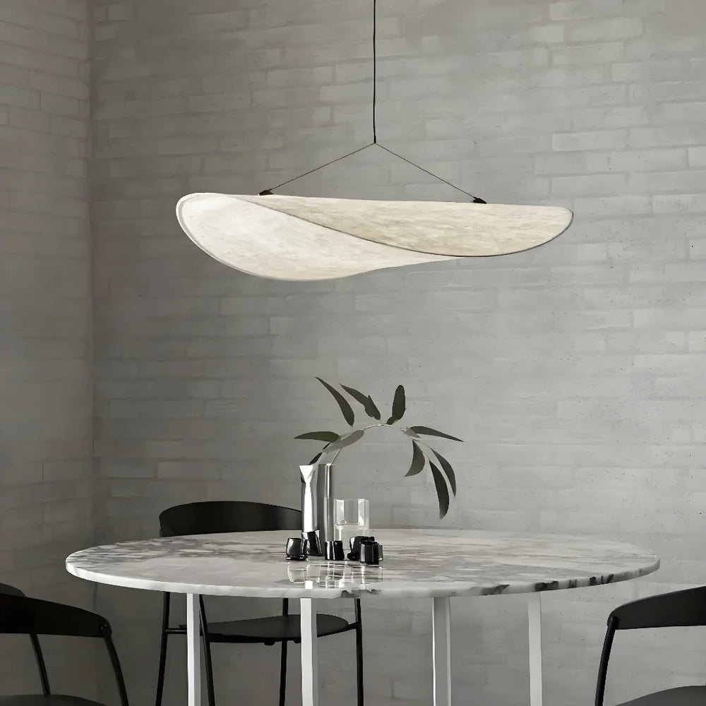 Lampadario a sospensione in tessuto tecnico stile wabi sabi bianco per sala da pranzo