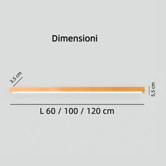 Plafoniera LED lineare da soffitto dimmerabile in metallo effetto legno dal design nordico per corridoio