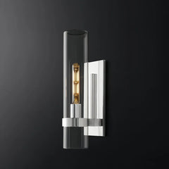 Applique laterale contemporanea per specchio bagno in vetro trasparente cilindrico