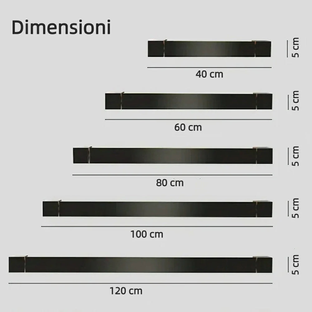 Applique orientabile da parete lineare LED con rotazione fino a 350° in metallo nero