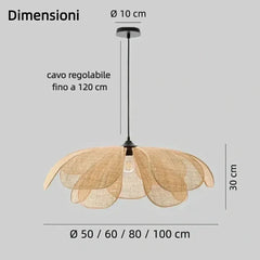 Lampadario in rattan a LED in stile nordico a sospensione per sala da pranzo