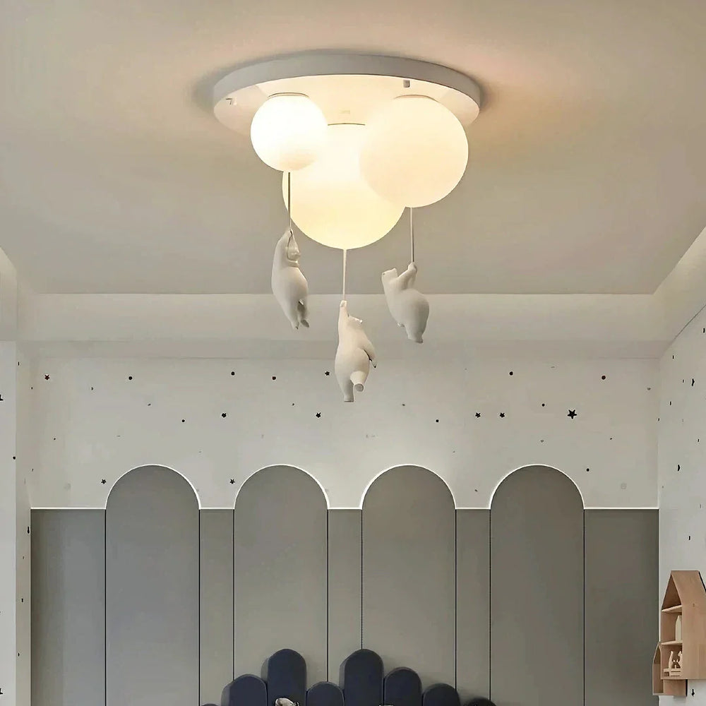 Plafoniera LED per cameretta con sfera bianca e orsetto decorativo