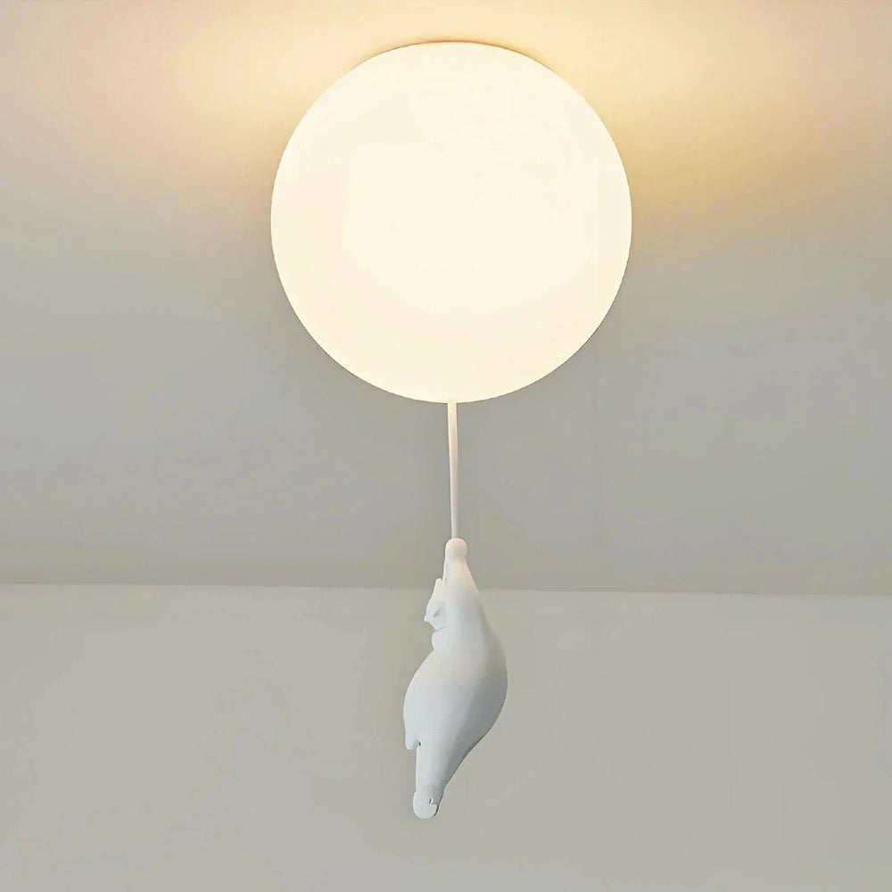 Plafoniera LED per cameretta con sfera bianca e orsetto decorativo