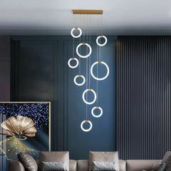Lampadario moderno per scale ad anelli LED dimmerabile