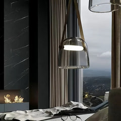 Lampada a sospensione contemporanea per isola cucina in vetro a campana con LED dimmerabile