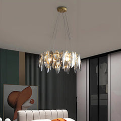 Lampadario a sospensione design moderno in cristallo ad anello per soggiorno