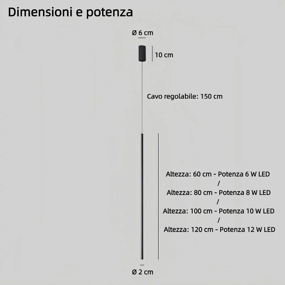 Lampada a sospensione verticale minimalista lineare LED dimmerabile nera da comodino