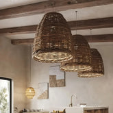Lampada a sospensione in rattan a campana dimmerabile per sala da pranzo