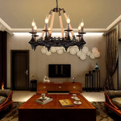 Lampadario vintage in ferro battuto con corde decorative per soggiorno