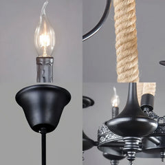 Lampadario vintage in ferro battuto con corde decorative per soggiorno