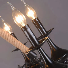 Lampadario vintage in ferro battuto con corde decorative per soggiorno