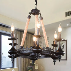 Lampadario vintage in ferro battuto con corde decorative per soggiorno