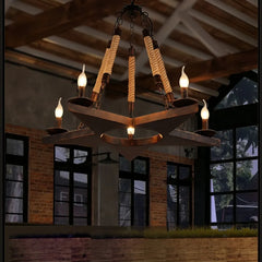 Lampadario rustico in ferro battuto stile candela con corde decorative per soggiorno