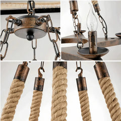 Lampadario rustico in ferro battuto stile candela con corde decorative per soggiorno