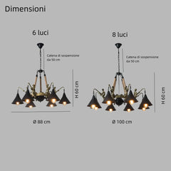 Lampadario a bracci stile industriale vintage dimmerabile per soggiorno