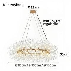Lampadario LED stile sputnik in cristallo con struttura ad anello oro per soggiorno
