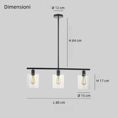Lampada a sospensione minimalista industriale a 3 luci dimmerabile per sala pranzo