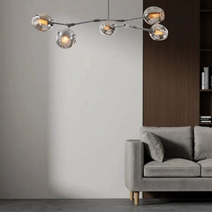 Lampadario a bracci moderno orientabile in vetro nero per soggiorno