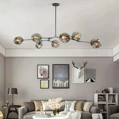Lampadario a bracci moderno orientabile in vetro nero per soggiorno