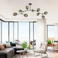 Lampadario a bracci moderno orientabile in vetro nero per soggiorno