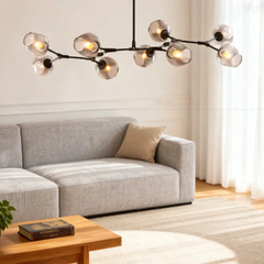 Lampadario a bracci moderno orientabile in vetro nero per soggiorno