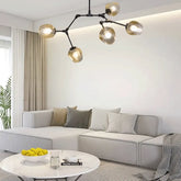 Lampadario a bracci moderno orientabile in vetro nero per soggiorno