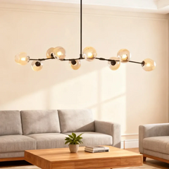 Lampadario a bracci moderno orientabile in vetro nero per soggiorno