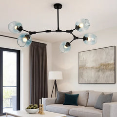 Lampadario a bracci moderno orientabile in vetro nero per soggiorno
