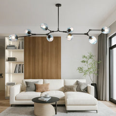 Lampadario a bracci moderno orientabile in vetro nero per soggiorno