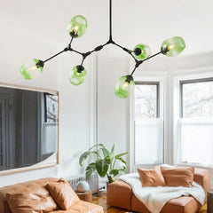 Lampadario a bracci moderno orientabile in vetro nero per soggiorno