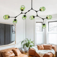 Lampadario a bracci moderno orientabile in vetro nero per soggiorno