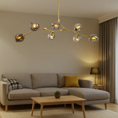 Lampadario a bracci moderno orientabile in vetro oro a più luci per soggiorno