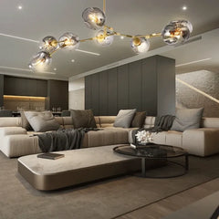 Lampadario a bracci moderno orientabile in vetro oro a più luci per soggiorno