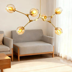 Lampadario a bracci moderno orientabile in vetro oro a più luci per soggiorno