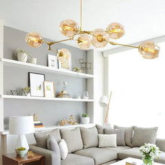 Lampadario a bracci moderno orientabile in vetro oro a più luci per soggiorno