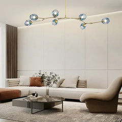 Lampadario a bracci moderno orientabile in vetro oro a più luci per soggiorno