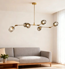 Lampadario a bracci moderno orientabile in vetro oro a più luci per soggiorno