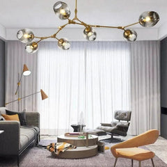 Lampadario a bracci moderno orientabile in vetro oro a più luci per soggiorno