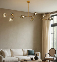 Lampadario a bracci moderno orientabile in vetro oro a più luci per soggiorno