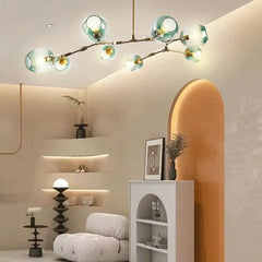 Lampadario a bracci moderno orientabile in vetro oro a più luci per soggiorno