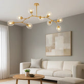 Lampadario a bracci moderno orientabile in vetro oro a più luci per soggiorno