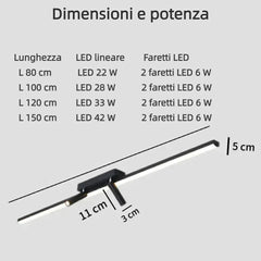 Plafoniera lineare con 2 faretti LED orientabili nera moderna per soggiorno