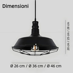 Lampadario a sospensione in metallo stile industriale a cupola per sala da pranzo