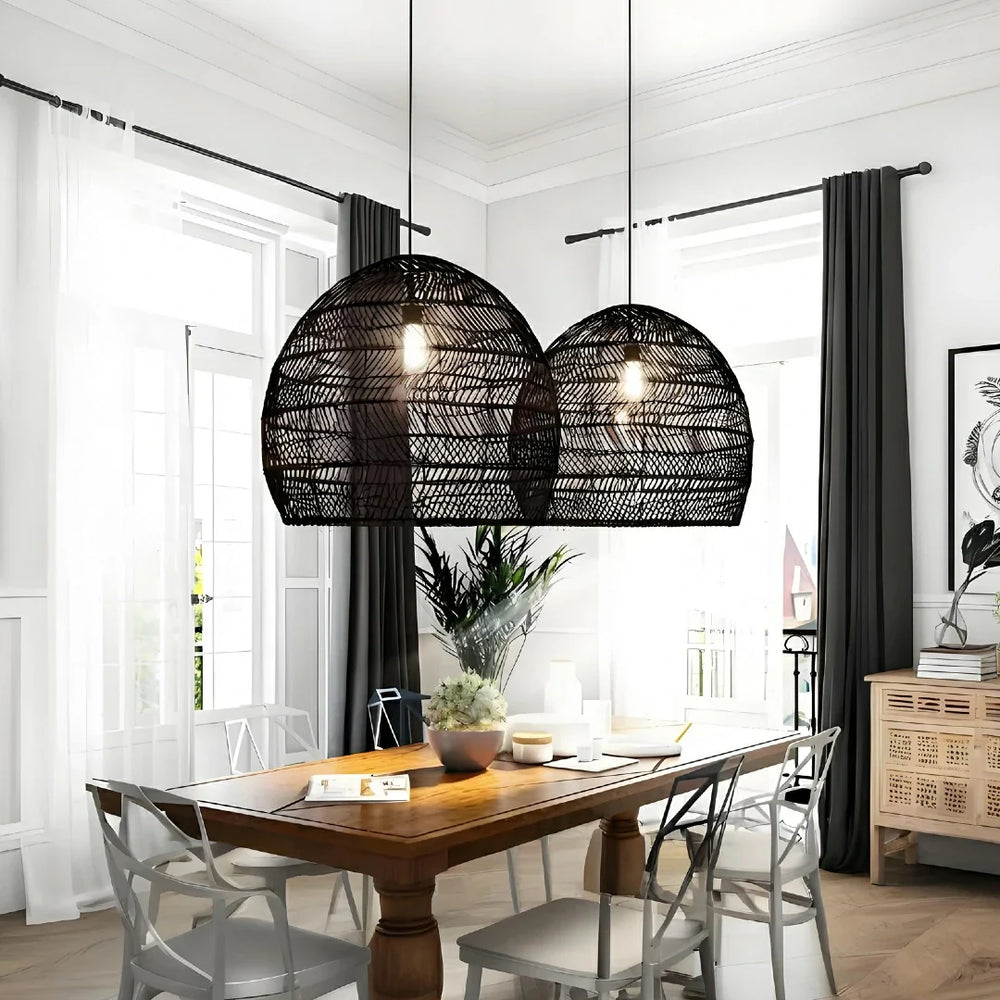 Lampadario a sospensione in rattan naturale a forma di lanterna per sala da pranzo