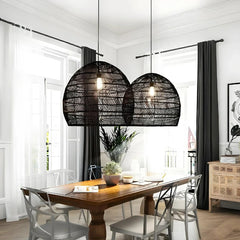 Lampadario a sospensione in rattan naturale a forma di lanterna per sala da pranzo
