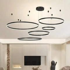 Lampadario LED a cerchi multipli dimmerabile in metallo dal design moderno per soggiorno