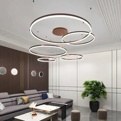 Lampadario LED a cerchi multipli dimmerabile in metallo dal design moderno per soggiorno