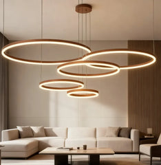 Lampadario LED a cerchi multipli dimmerabile in metallo dal design moderno per soggiorno